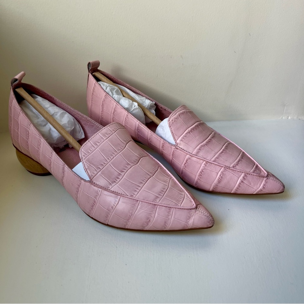 Jeffrey Campbell Vinny Pointed Toe Croc-Embossed Leather Loafer in Light Pink